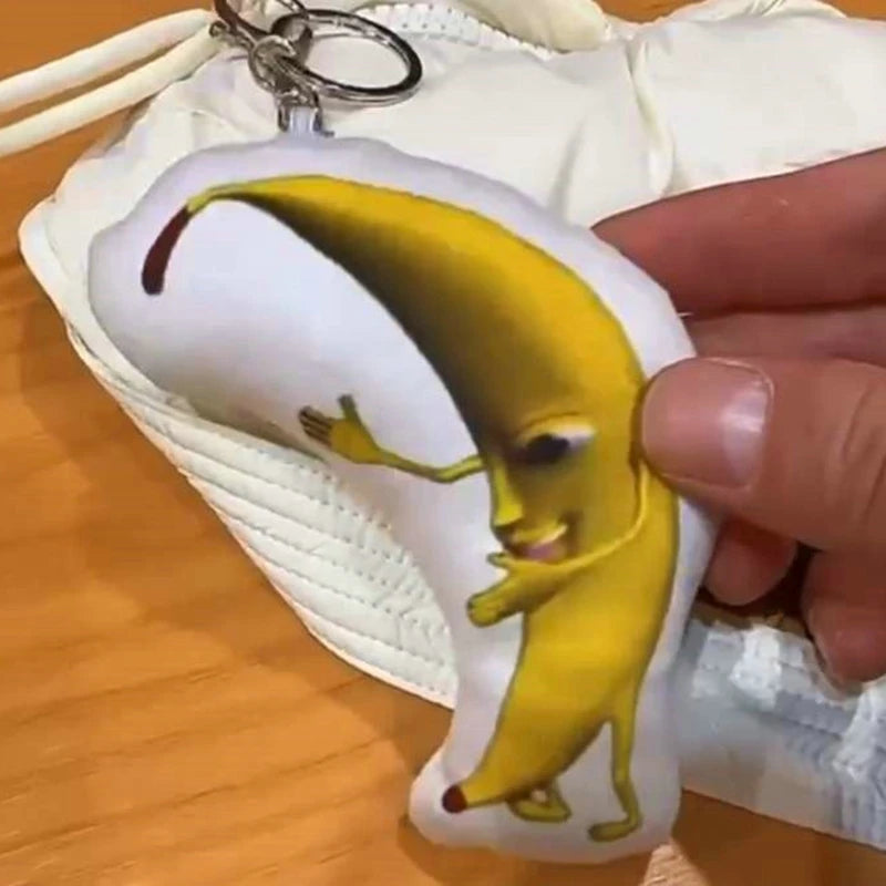Singing Banana Plush Keychain Squeak Sound Talking Toy Doll Bananacat Funny Hanging Pendant